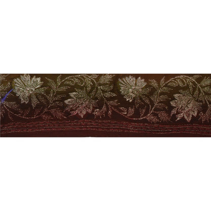 Sanskriti Vintage 1 YD Sari Border Embroidered Trim Sewing Brown Craft Lace