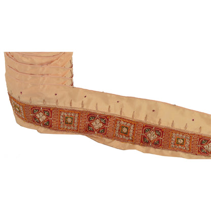 Sanskriti Vintage 1 YD Sari Border Antique Hand Beaded Trim Ribbon Peach Lace