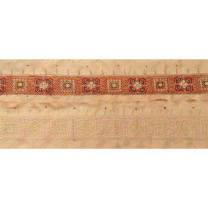 Sanskriti Vintage 1 YD Sari Border Antique Hand Beaded Trim Ribbon Peach Lace