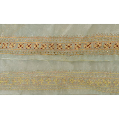 Sanskriti Vintage 1 YD Sari Border Hand Beaded Trim Sewing Silver Craft Lace