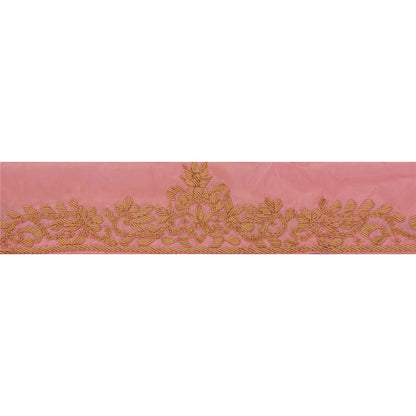 Sanskriti Vintage 1 YD Sari Border Hand Embroidered Sewing Pink Trim Craft Lace