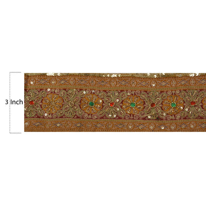 Sanskriti Vintage 1 YD Sari Border Antique Hand Beaded Trim Sewing Cream Lace