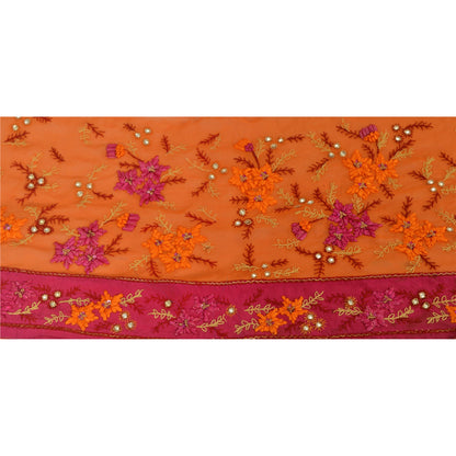 Sanskriti Vintage 1 YD Sari Border Antique Hand Beaded Trim Sewing Orange Lace