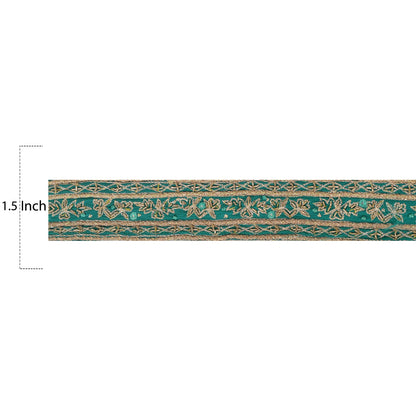 Sanskriti Vintage 1 YD Sari Border Antique Hand Beaded Craft Ribbon Green Lace