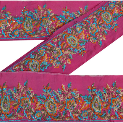 Sanskriti Vintage 1 YD Sari Border Antique Hand Beaded Trim Sewing Pink Lace