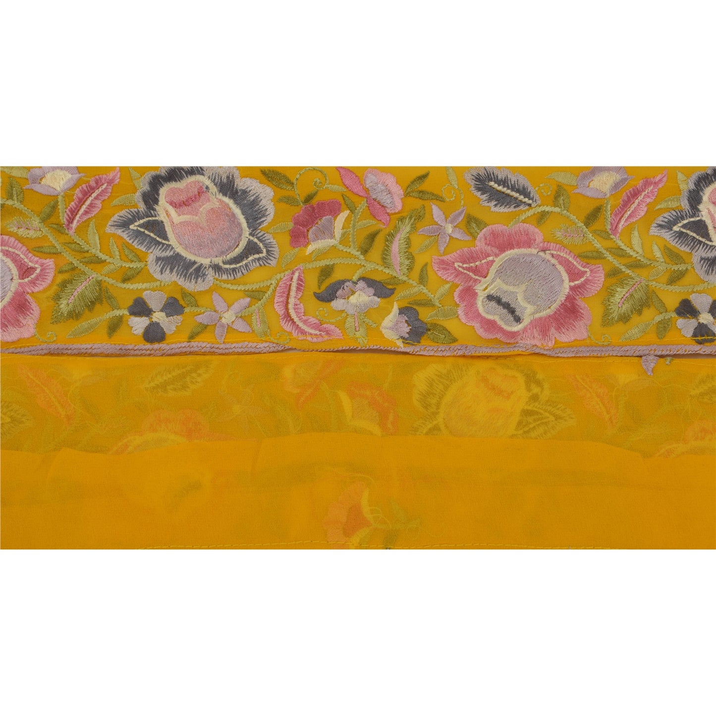 Sanskriti Vintage 1 YD Parsee Sari Border Embroidered Trim Sewing Yellow Lace