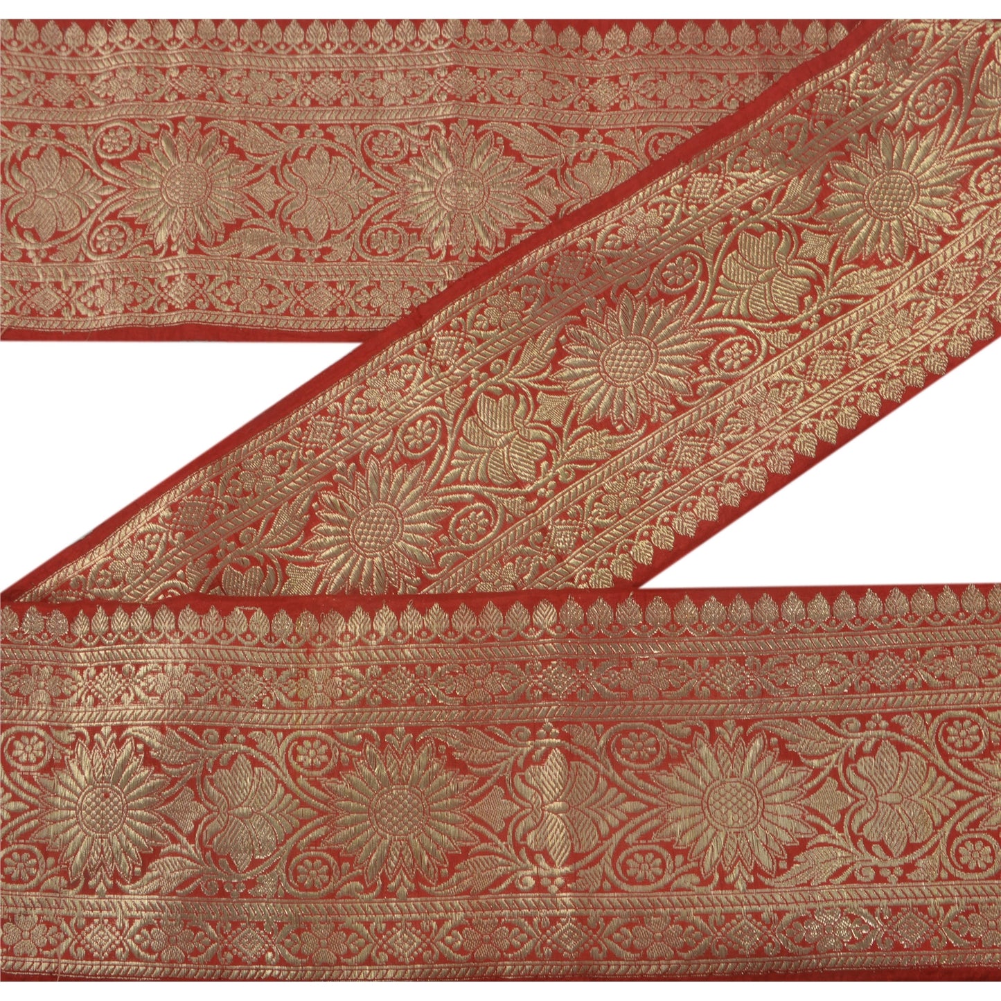 Sanskriti Vintage 1 YD Trim Sari Border Antique Woven Brocade Red Sewing Lace