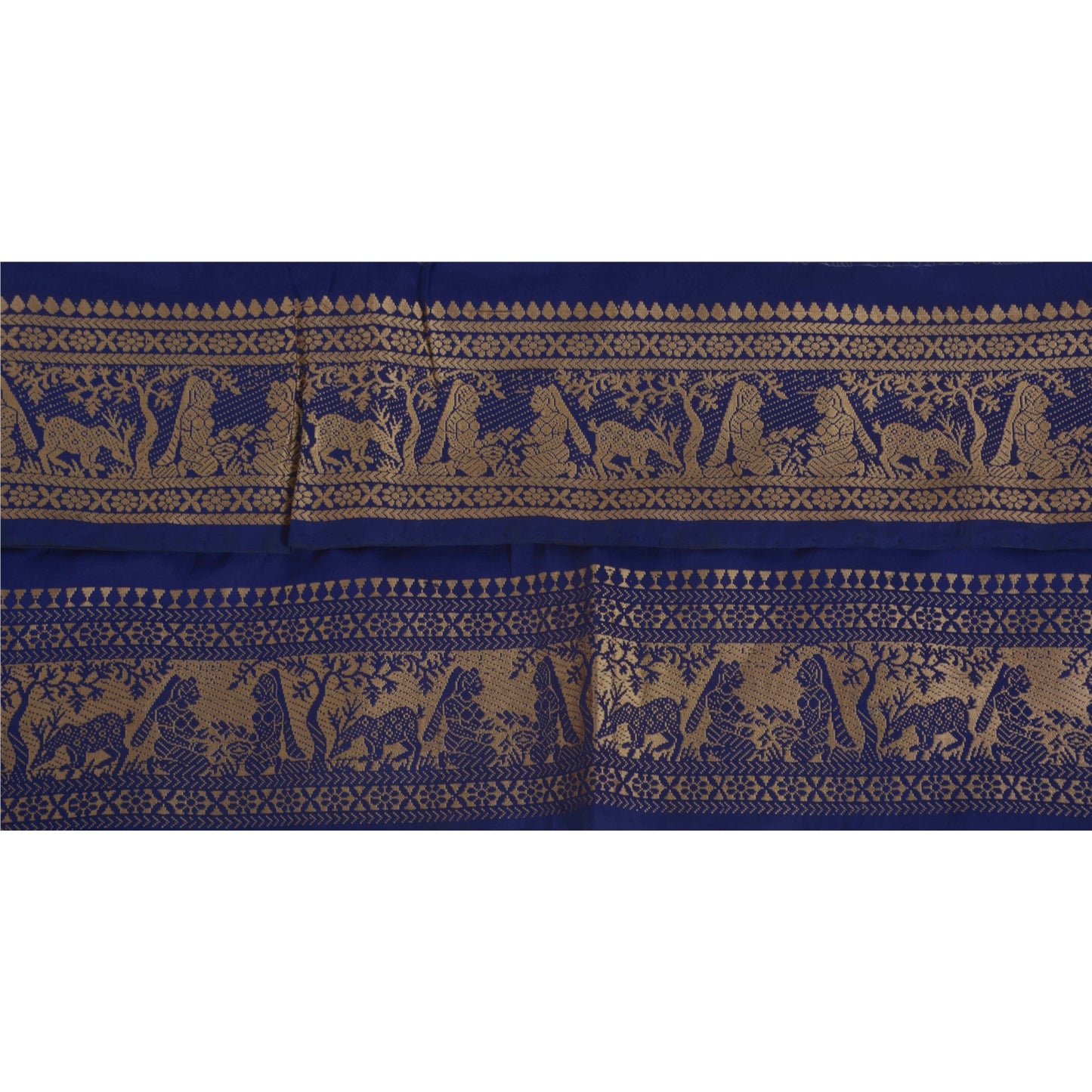 Sanskriti Vintage 1 Yard Sari Woven Border Baluchari Trim Sewing Blue Craft Lace