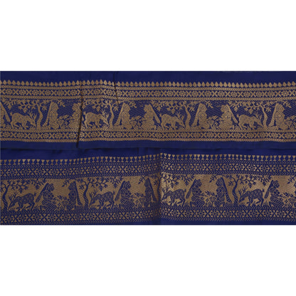 Sanskriti Vintage 1 Yard Sari Woven Border Baluchari Trim Sewing Blue Craft Lace