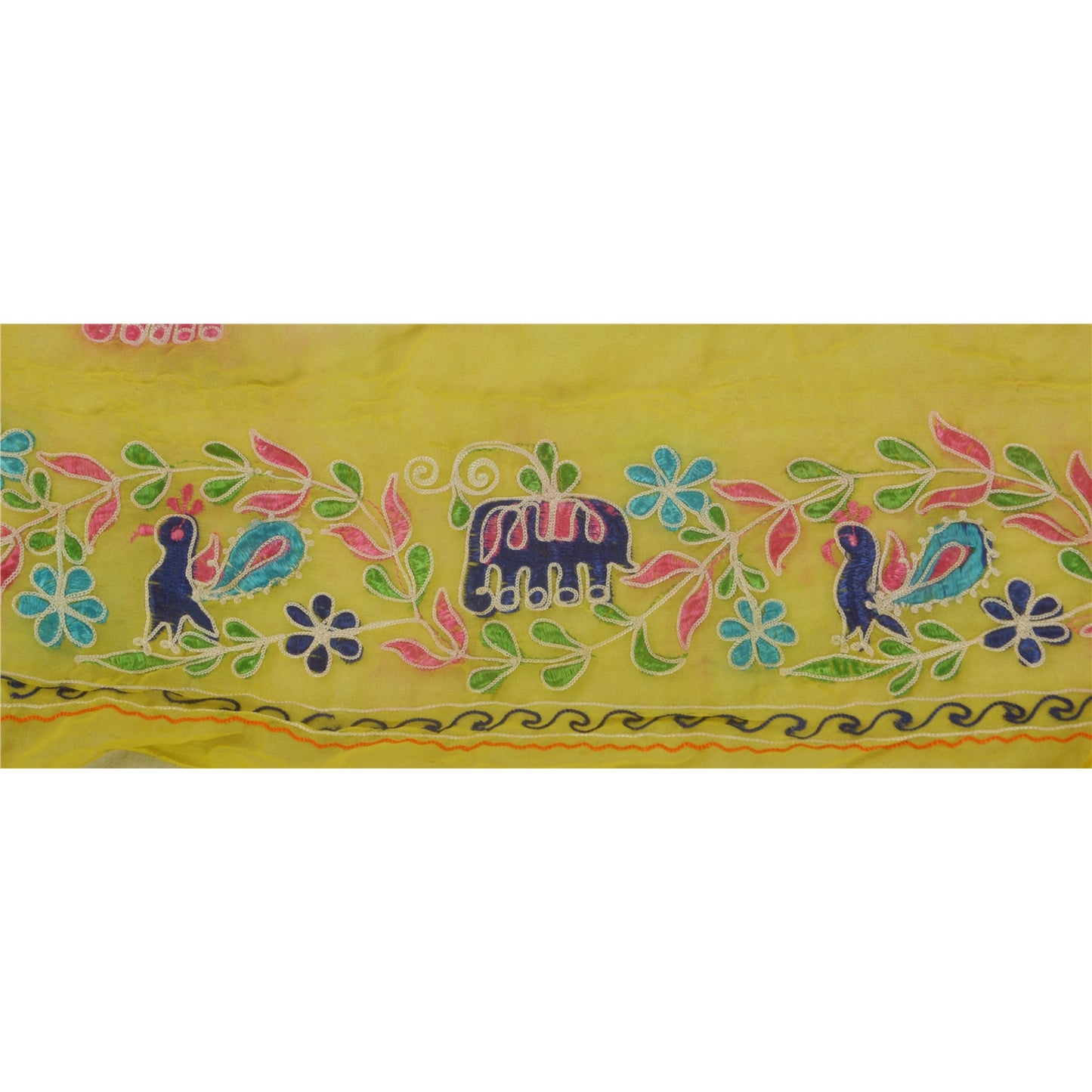 Sanskriti Vintage 1 YD Sari Border Antique Embroidered Sewing Craft Yellow Lace