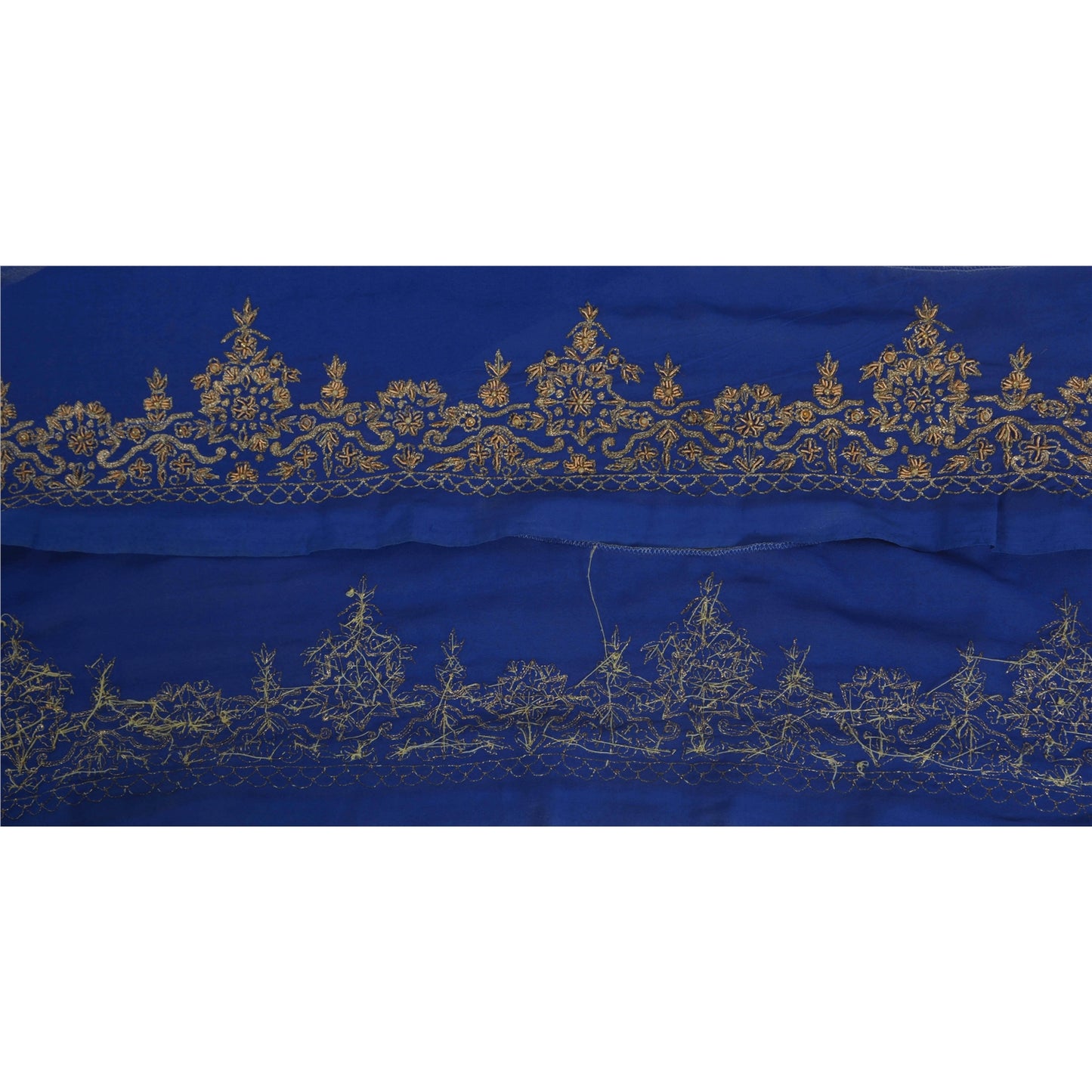 Sanskriti Vintage 1 YD Sari Border Antique Hand Beaded Trim Sewing Blue Lace