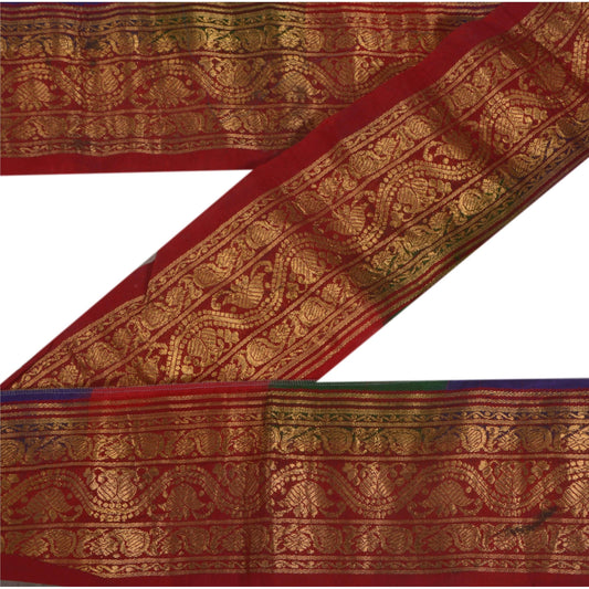 Sanskriti Vintage Red Sari Border Woven Brocade 1 Yard Craft Trim Sewing Lace