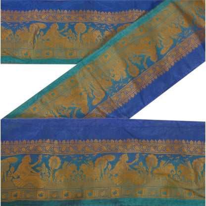 Sanskriti Vintage Blue Sari Border Woven Baluchari Craft Trim 1 Yard Sewing Lace