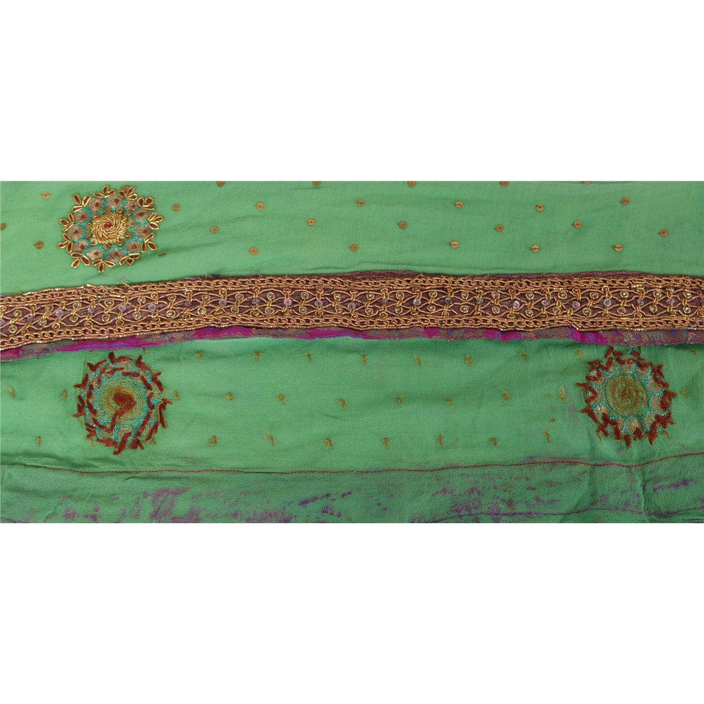 Sanskriti Vintage Green Sari Border Hand Beaded 1 Yard Craft Trims Sewing Lace