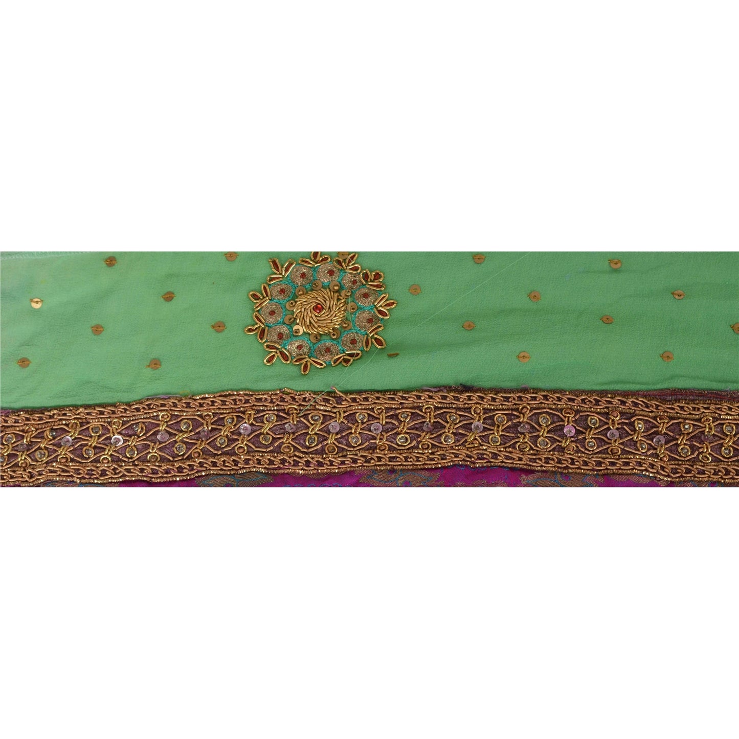 Sanskriti Vintage Green Sari Border Hand Beaded 1 Yard Craft Trims Sewing Lace