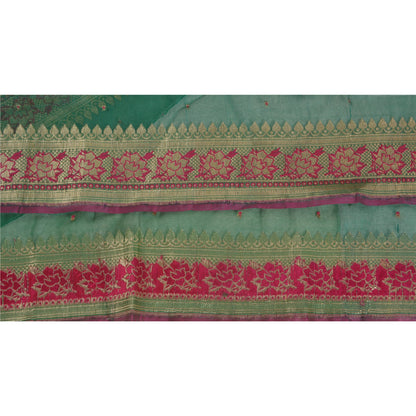 Sanskriti Vintage Green Sari Border Woven Brocade 1 Yard Craft Trim Sewing Lace