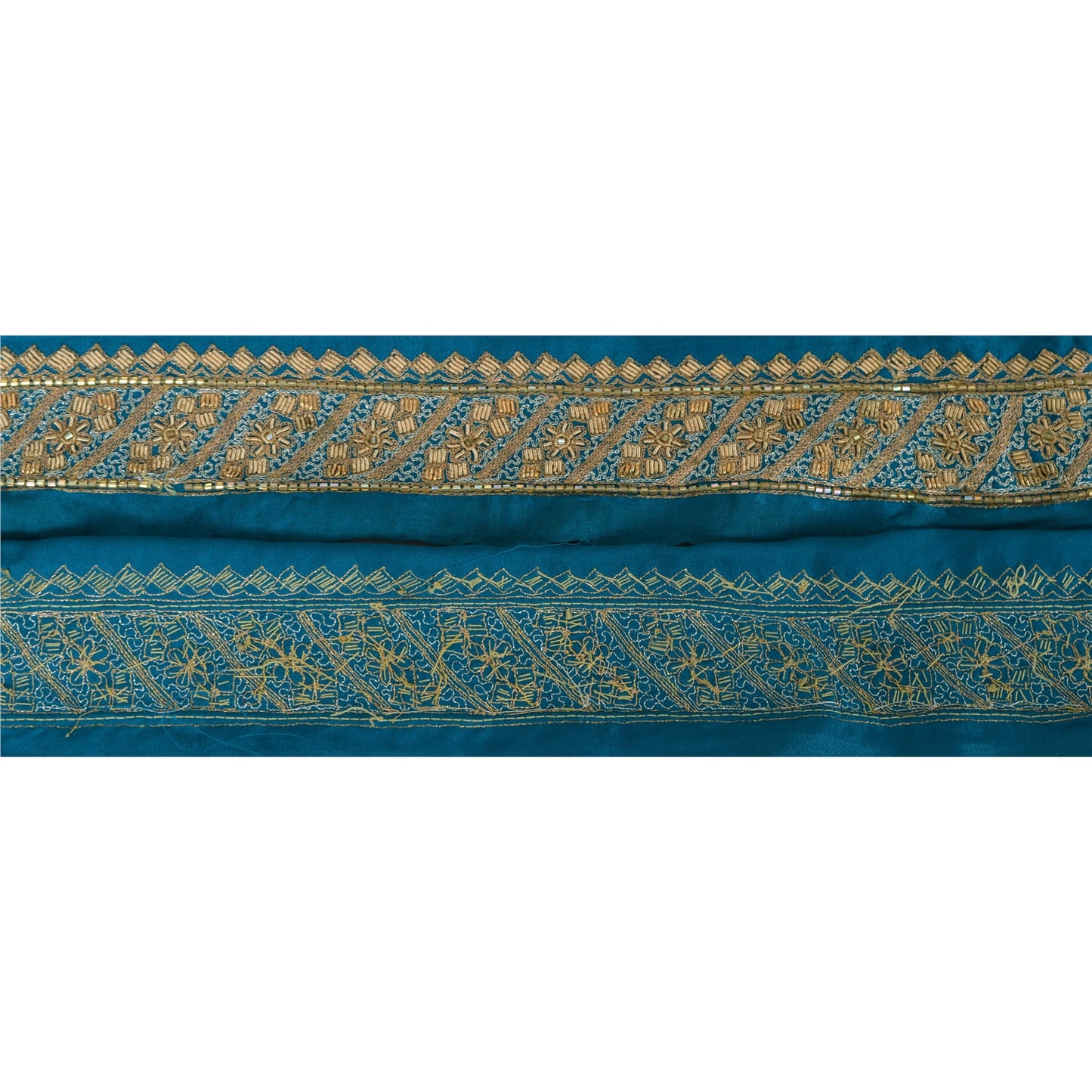 Sanskriti Vintage Sari Border 5YD Craft Blue Trim Hand Beaded Sewing Ribbon Lace