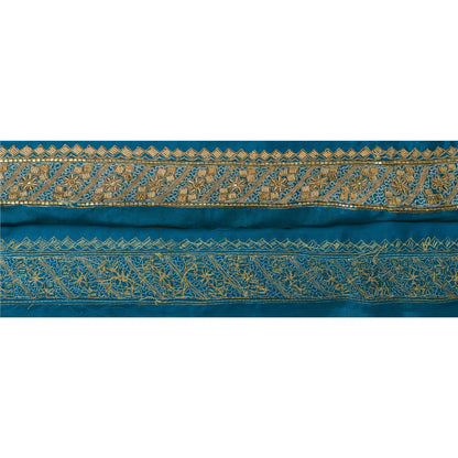 Sanskriti Vintage Sari Border 5YD Craft Blue Trim Hand Beaded Sewing Ribbon Lace