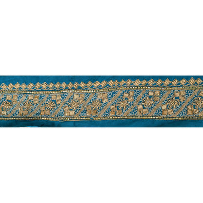 Sanskriti Vintage Sari Border 5YD Craft Blue Trim Hand Beaded Sewing Ribbon Lace