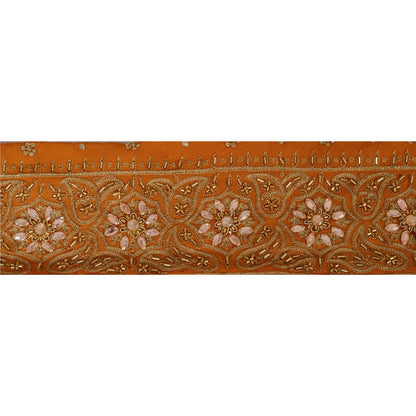 Sanskriti Vintage Sari Border 1 YD Craft Orange Trim Hand Beaded Sewing Lace