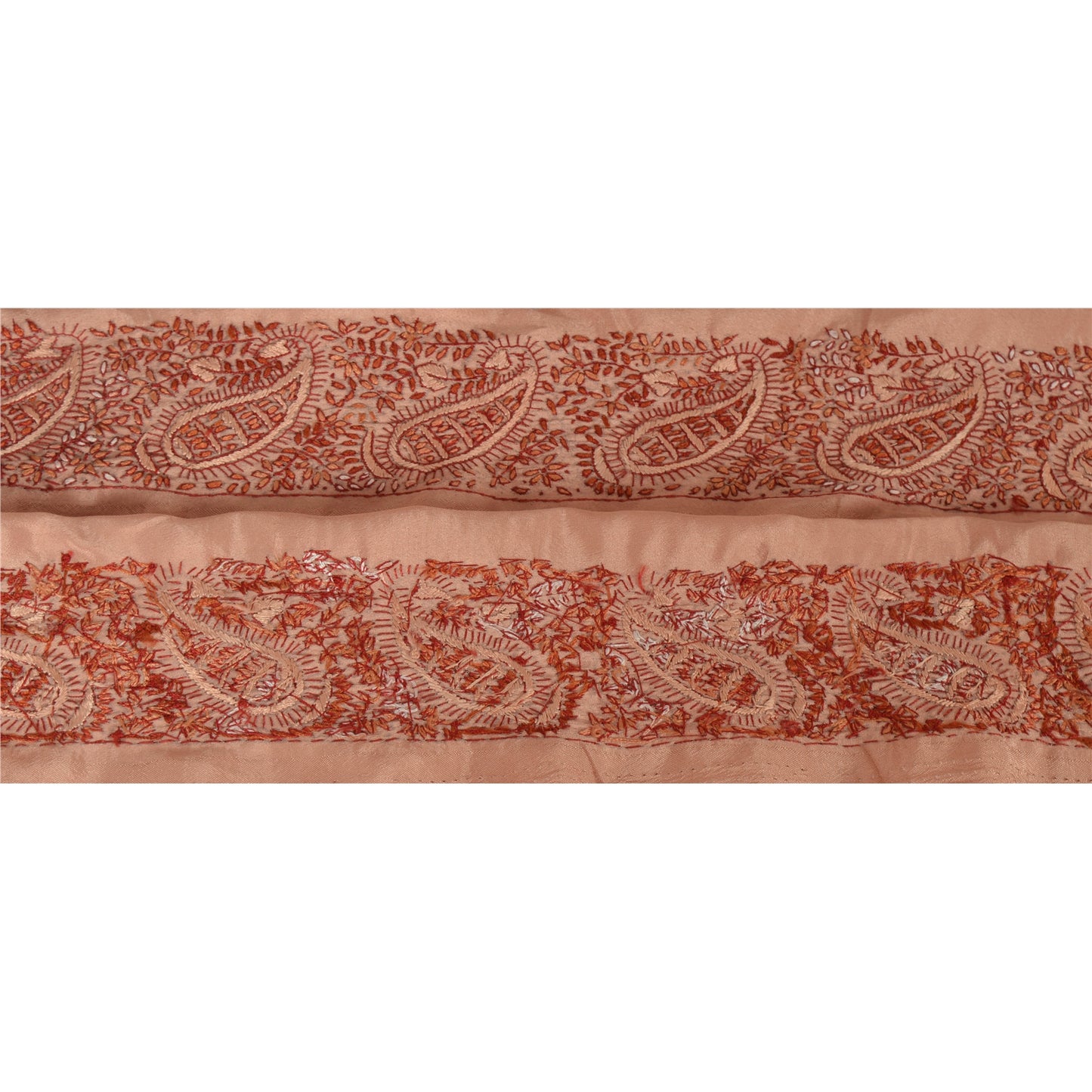 Sanskriti Vintage Suzani Sari Border Craft Peach Trim Hand Embroidered 1 YD Lace