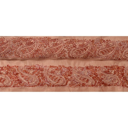 Sanskriti Vintage Suzani Sari Border Craft Peach Trim Hand Embroidered 1 YD Lace