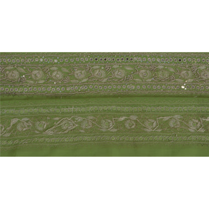 Sanskriti Vintage Green Sari Border Hand Beaded Indian Craft Trim 1 YD Lace