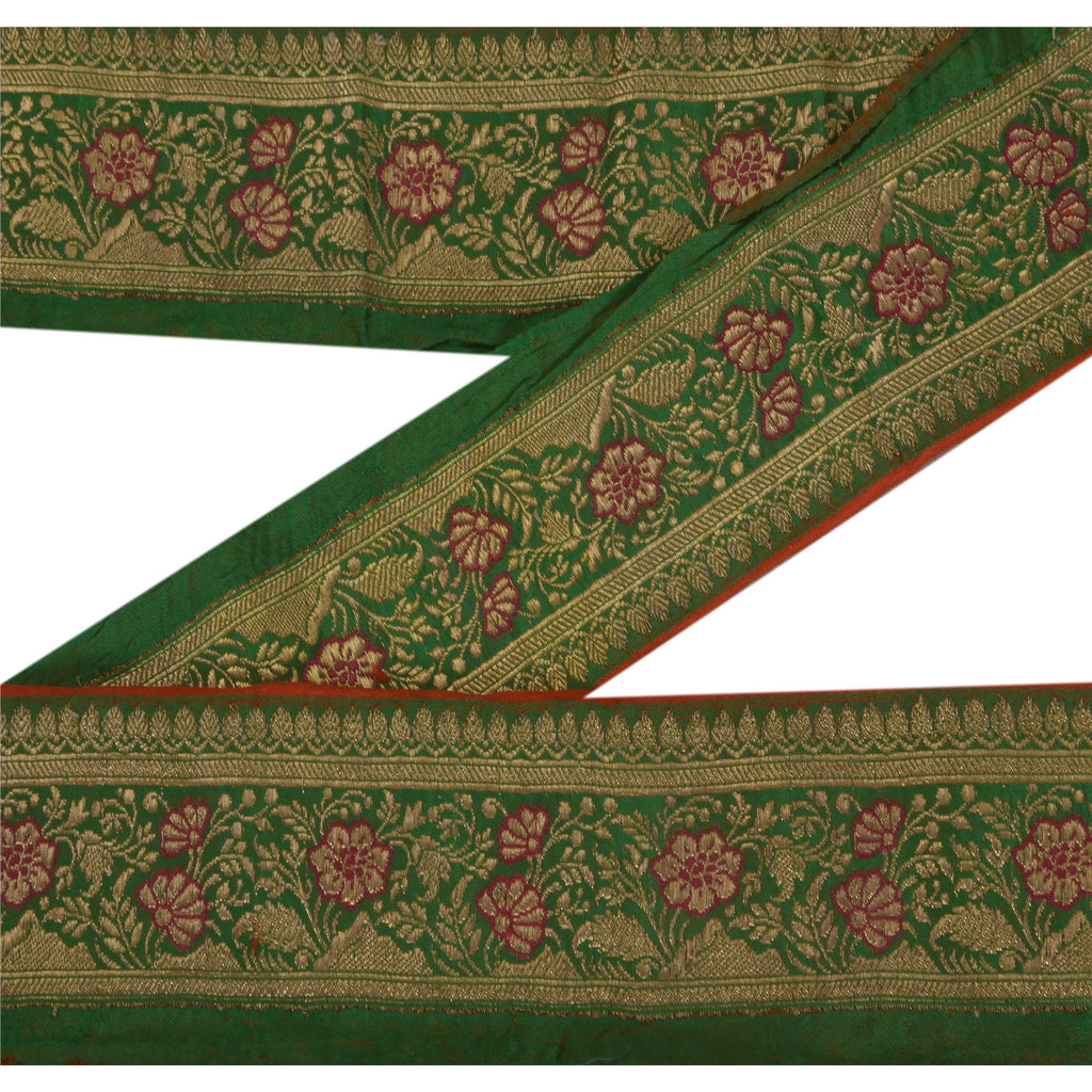 Sanskriti Vintage 1 YD Trim Green Sari Border Woven Brocade Craft Sewing Lace