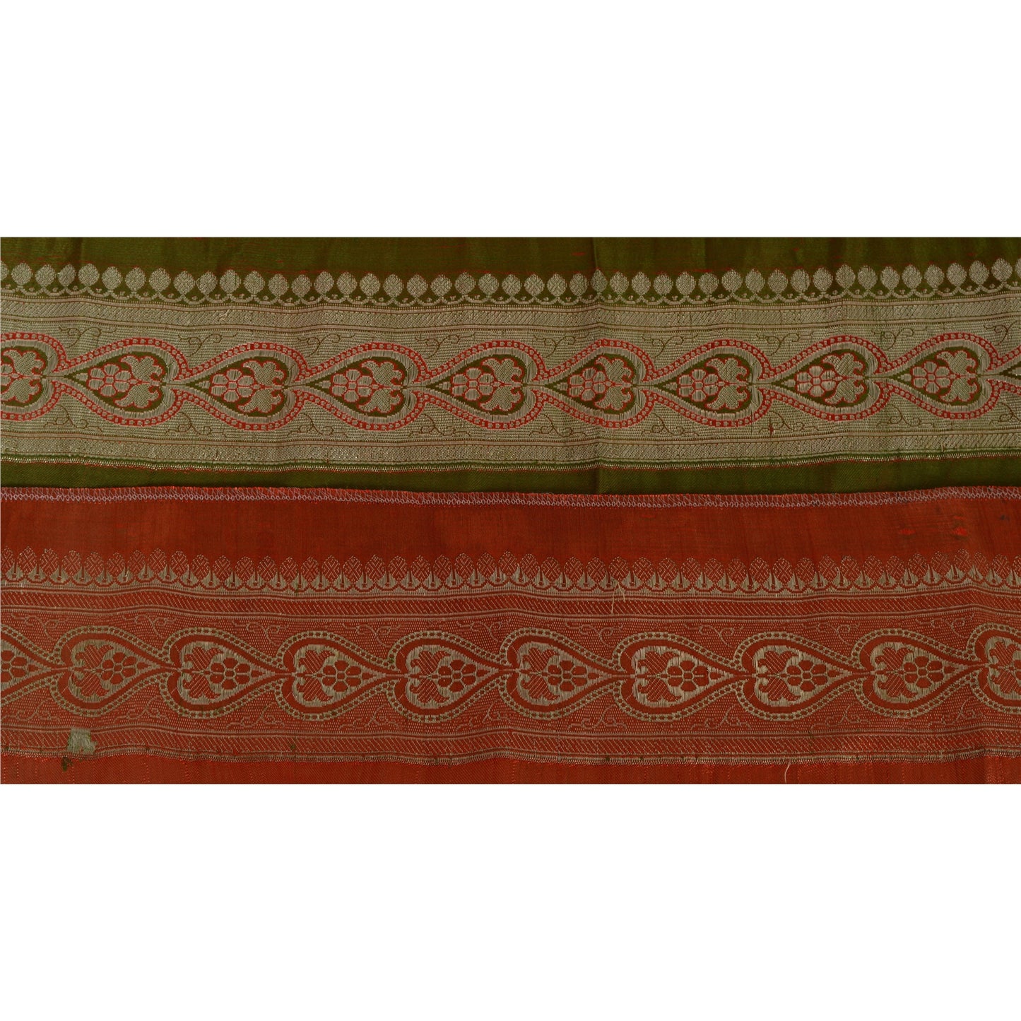 Sanskriti Vintage 1 Yd Trim Green Sari Border Satin Sil Brocade Craft Sewing Lace