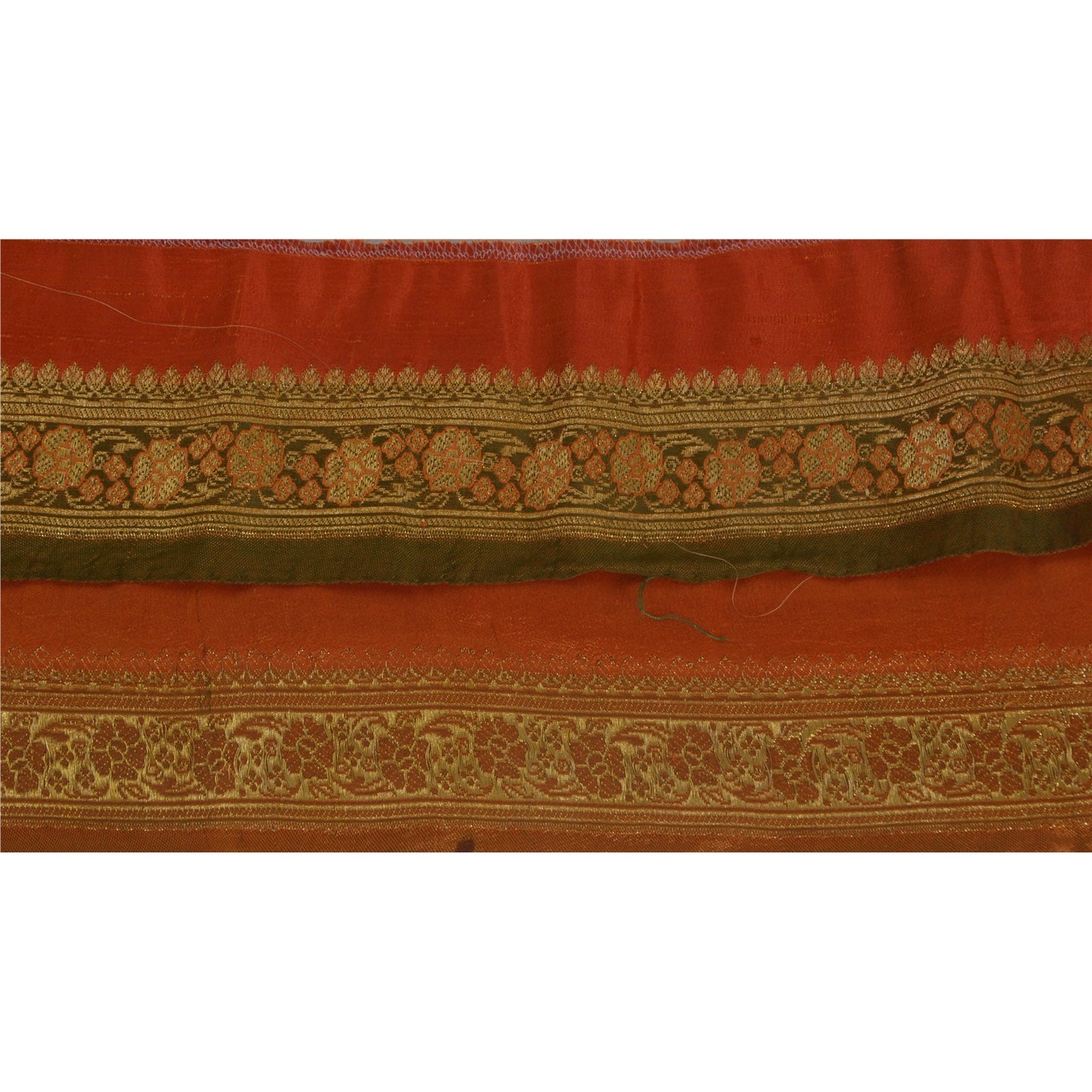 Sanskriti Vintage 1 YD Trims Sari Border Woven Brocade Craft Ribbon Orange Lace