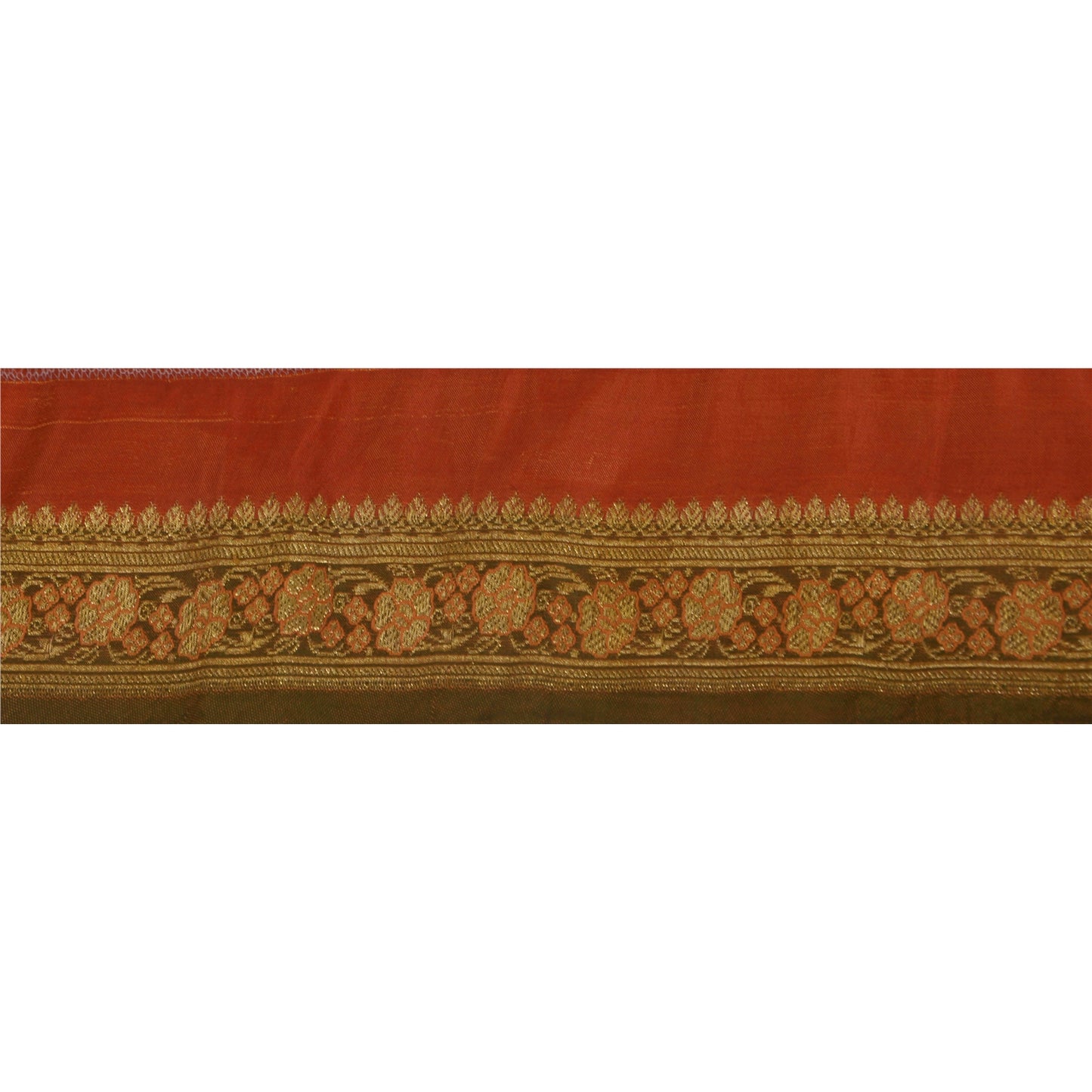 Sanskriti Vintage 1 YD Trims Sari Border Woven Brocade Craft Ribbon Orange Lace