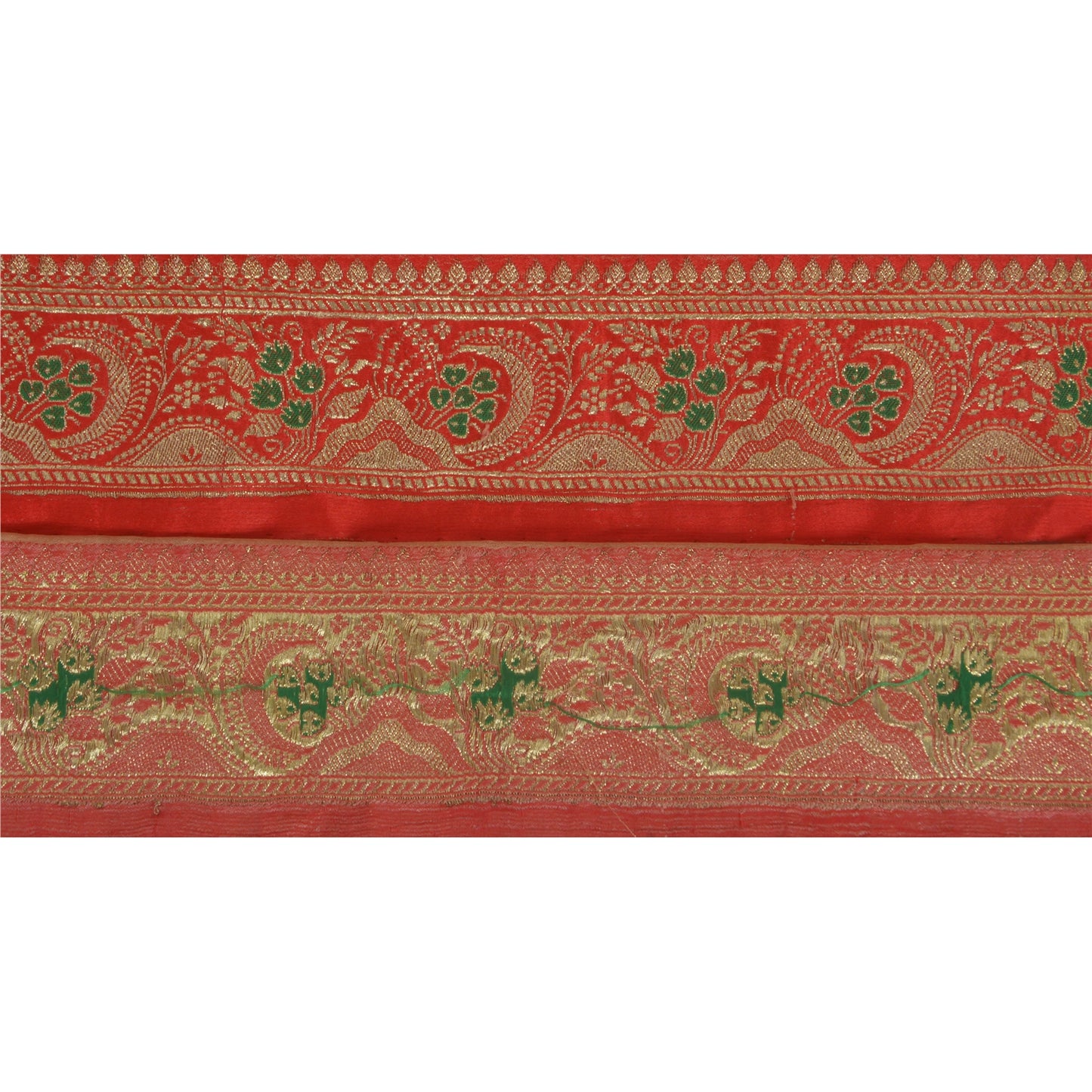 Sanskriti Vintage Red Sari Border Woven Brocade 1 Yard Craft Trims Sewing Lace