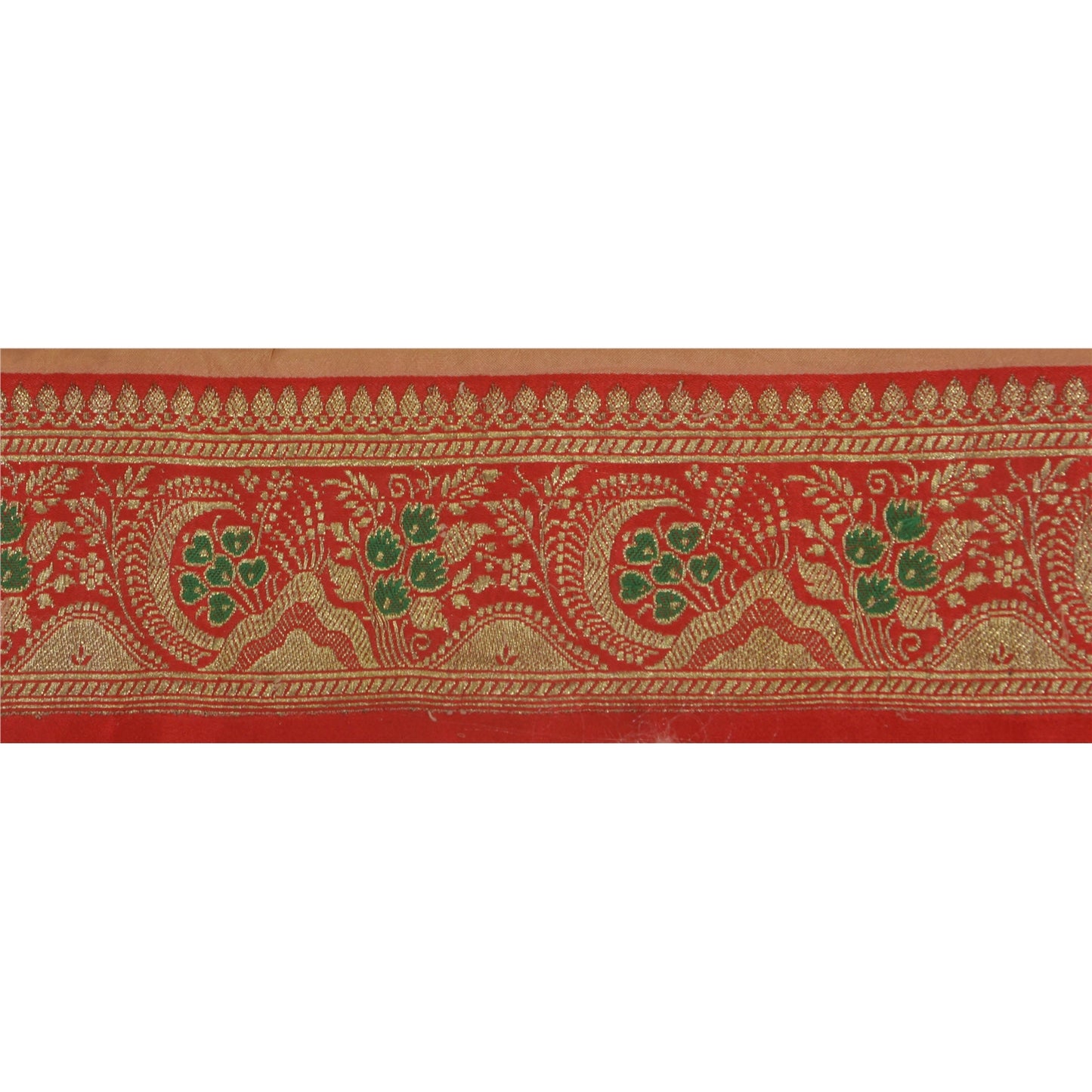 Sanskriti Vintage Red Sari Border Woven Brocade 1 Yard Craft Trims Sewing Lace