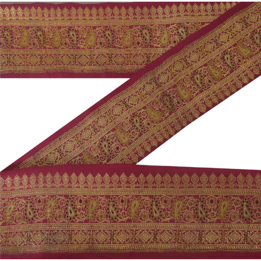 Sanskriti Vintage 1 YD Trim Sari Border Woven Brocade Craft Sewing Pink Lace