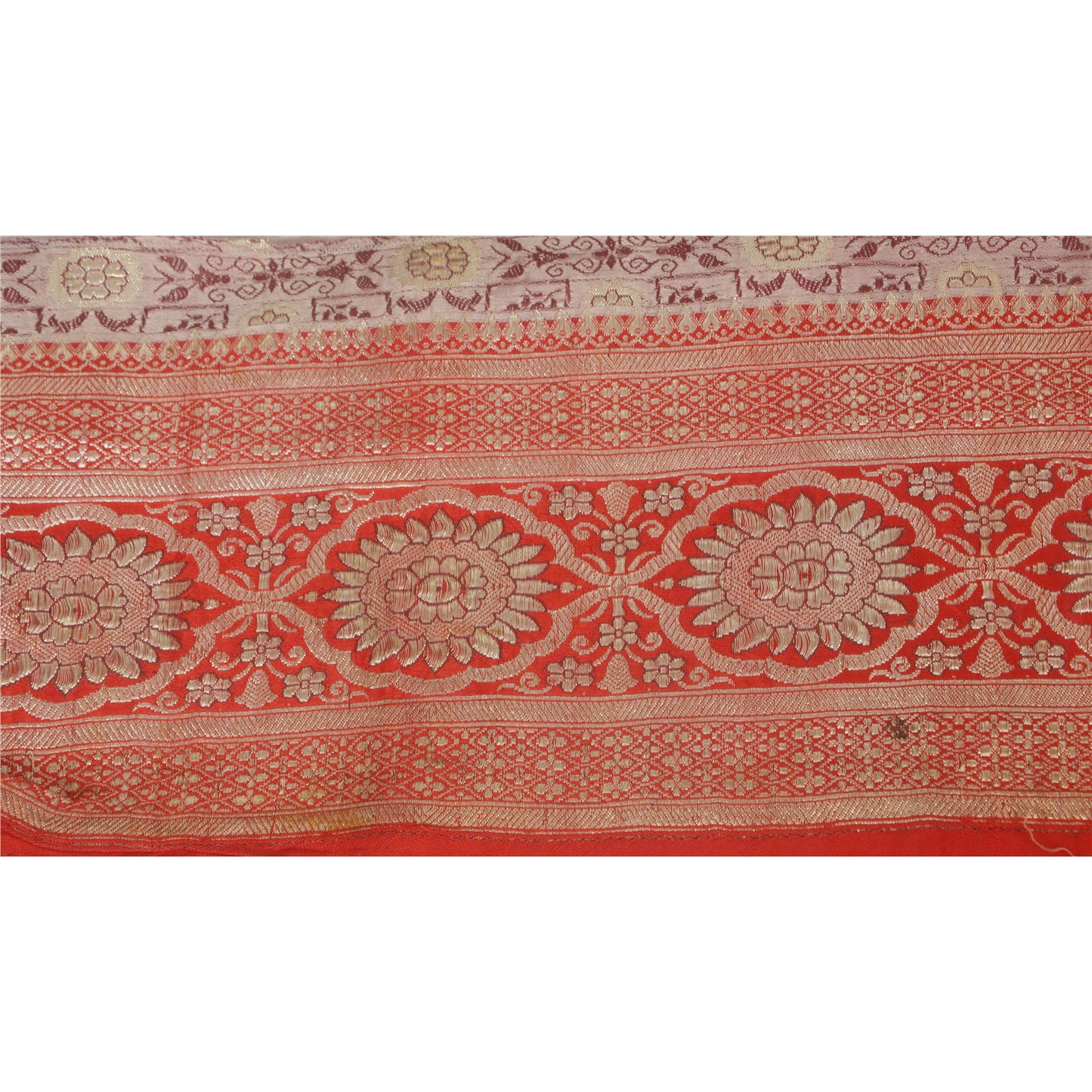 Sanskriti Vintage Red Sari Border Brocade Craft Trim Sewing 1 Yard Zari Lace