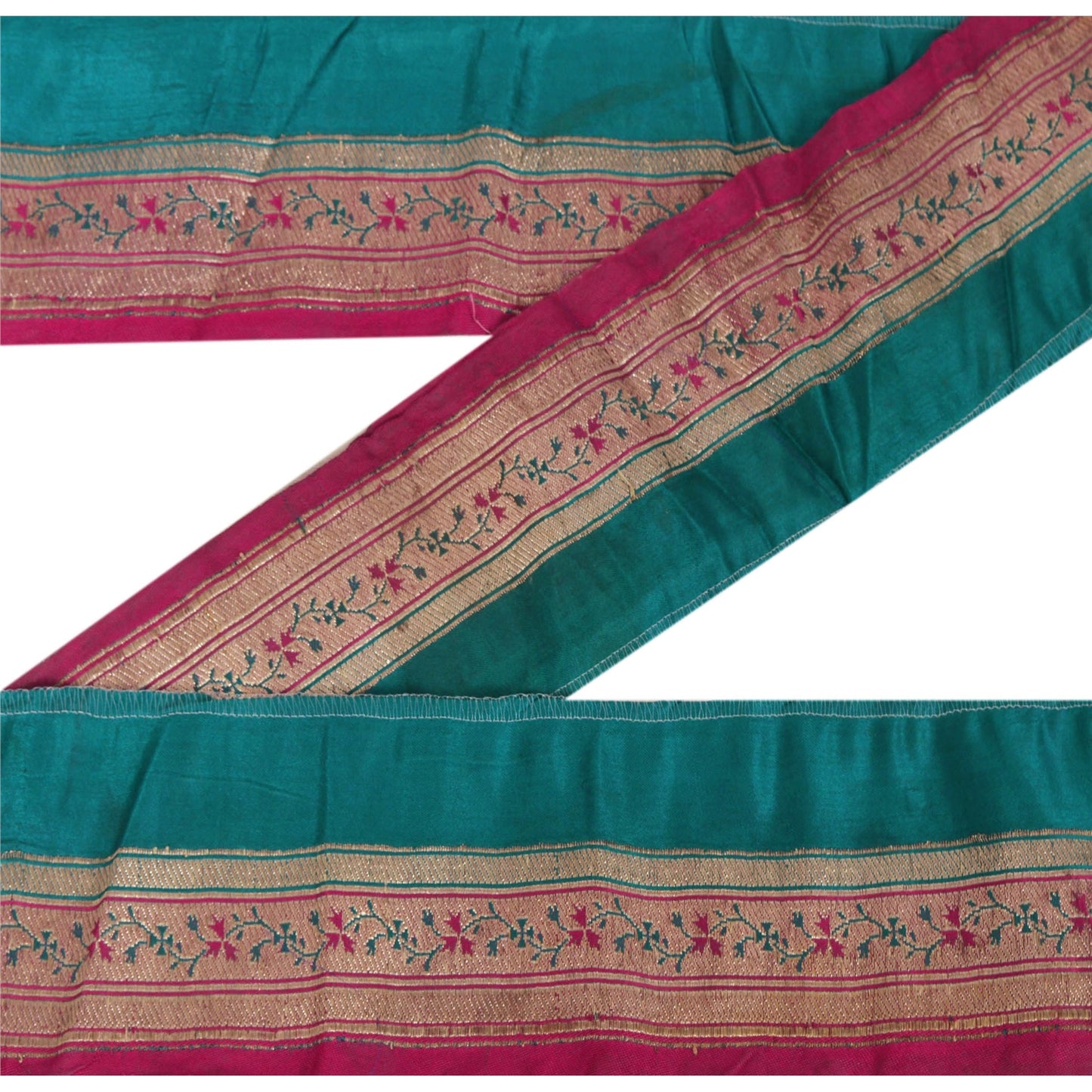 Sanskriti Vintage 1 YD Trim Pink/Green Sari Border  Brocade Craft Ribbon Lace