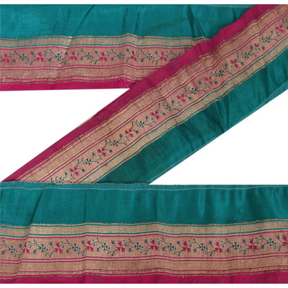 Sanskriti Vintage 1 YD Trim Pink/Green Sari Border  Brocade Craft Ribbon Lace