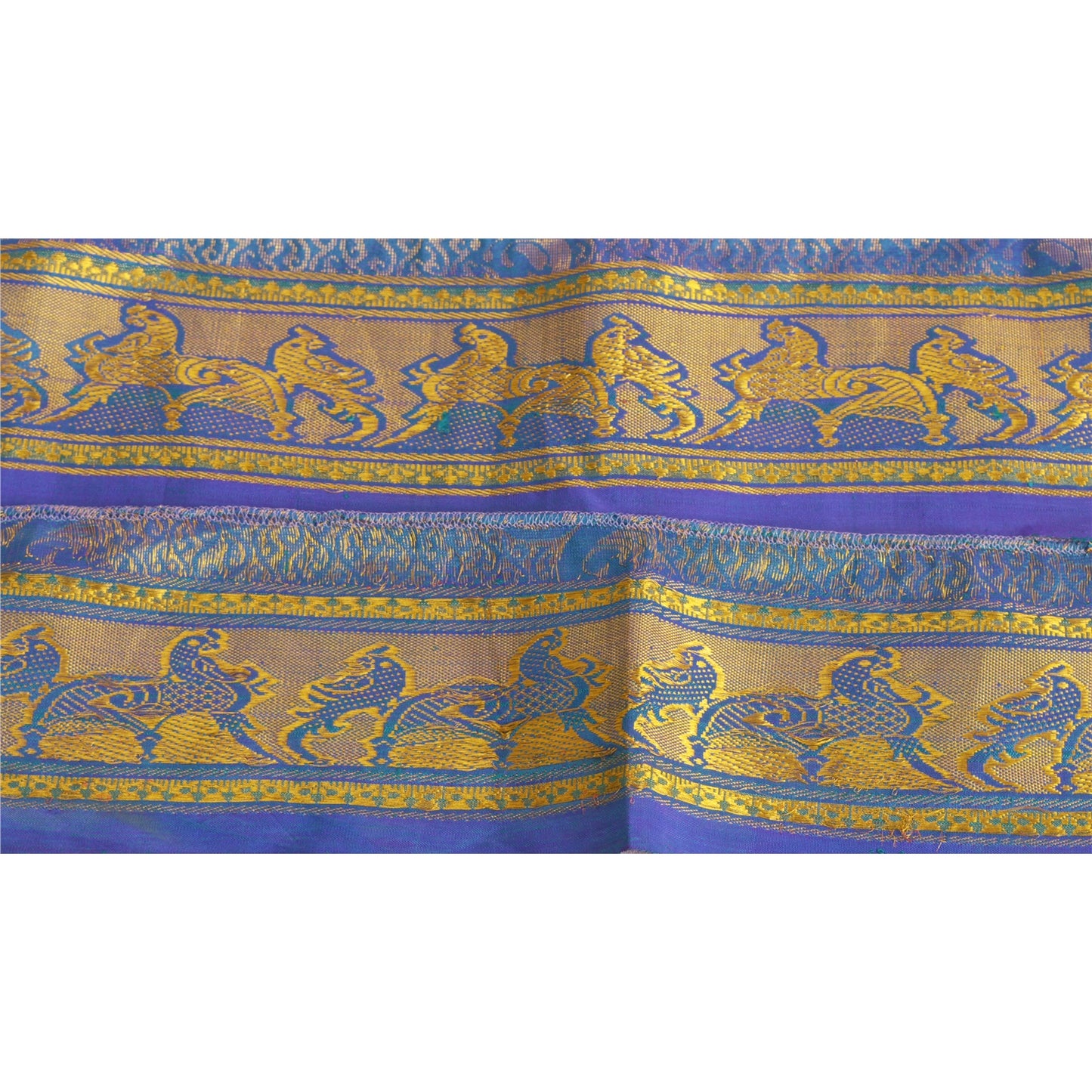 Sanskriti Vintage 1 YD Trim Sari Border Woven Brocade Craft Sewing Blue Lace