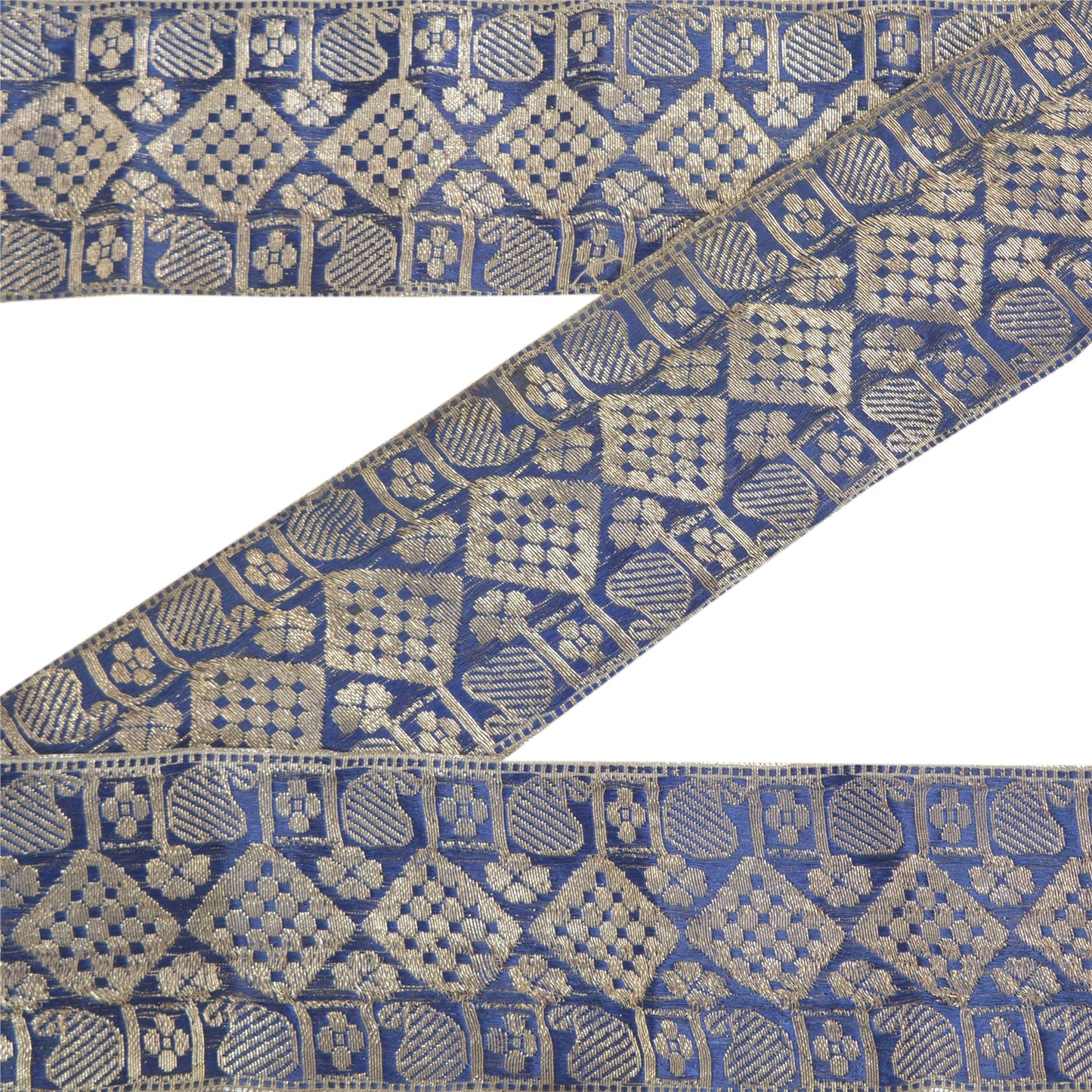 Sanskriti Vintage 1 YD Sari Border Woven Banarasi Trim Sewing Craft Blue Lace