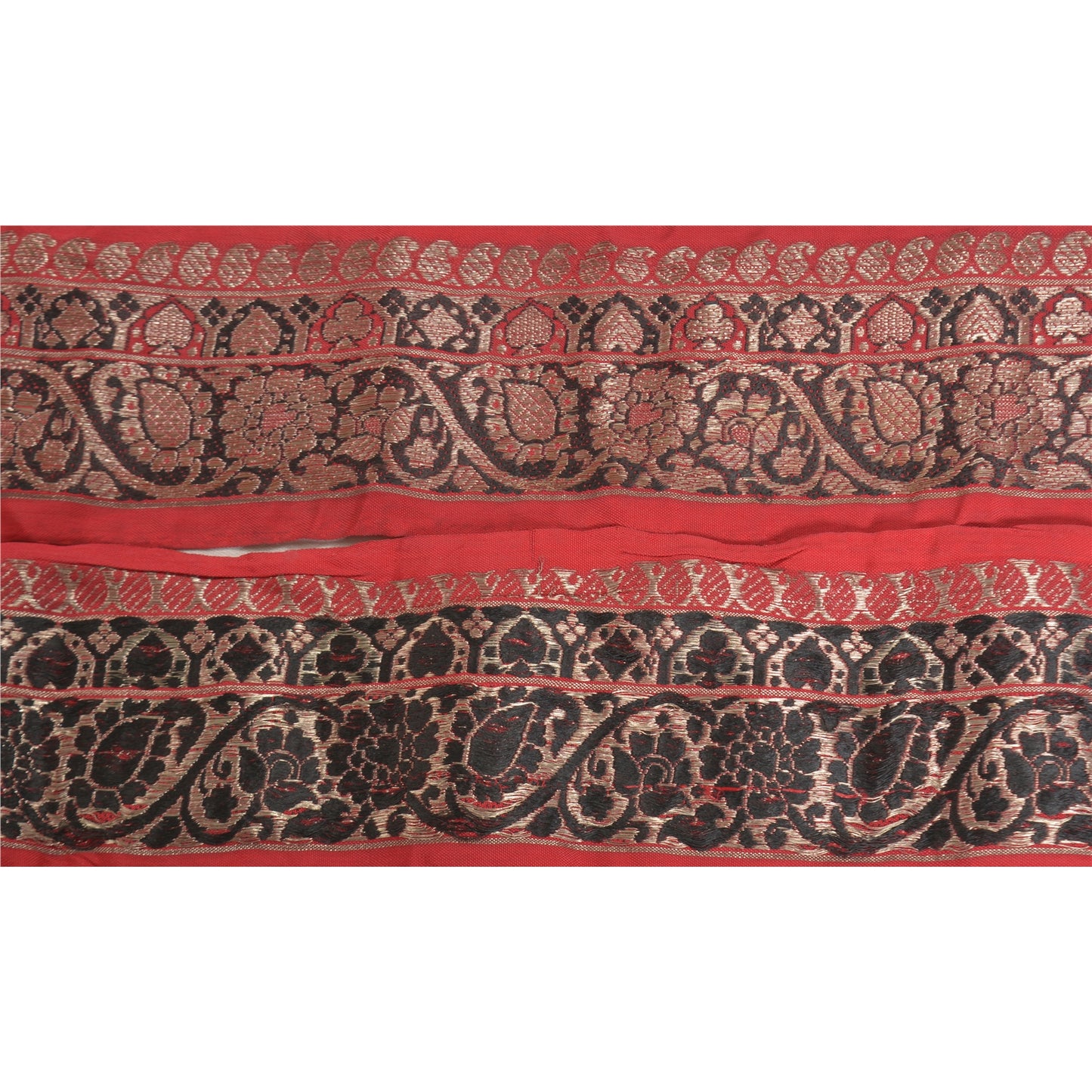 Sanskriti Vintage 1 YD Sari Border Woven Banarasi Trim Sewing Craft Red Lace