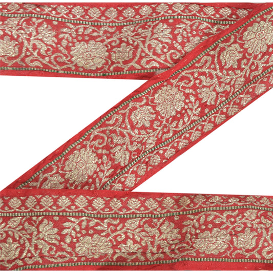 Sanskriti Vintage 1 YD Sari Indian Border Woven Trim Sewing Craft Red Lace