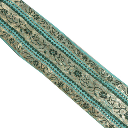 Sanskriti Vintage 1 YD Sari Indian Border Woven Trim Blue Craft Blue Lace