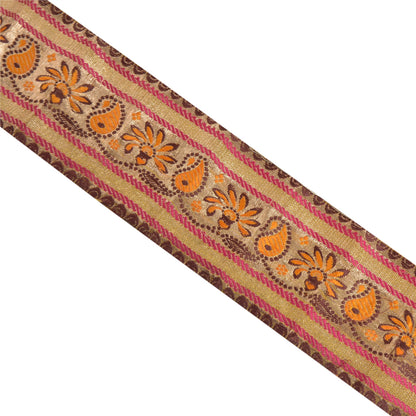 Sanskriti Vintage 1 YD Sari Indian Border Woven Trim Sewing Craft Golden Lace