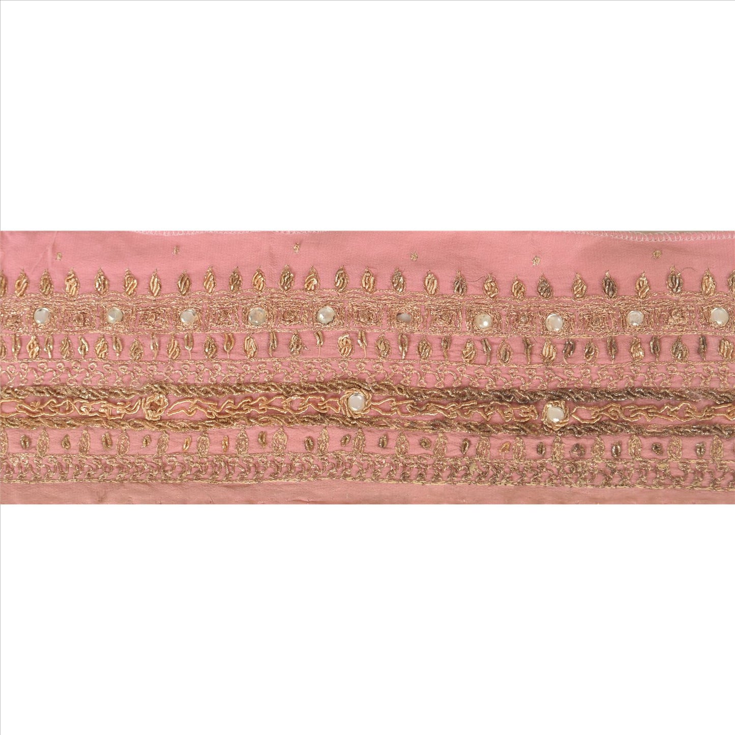 Sanskriti Vintage Sari Border Hand Beaded 1 YD Indian Trim Sewing Peach Lace