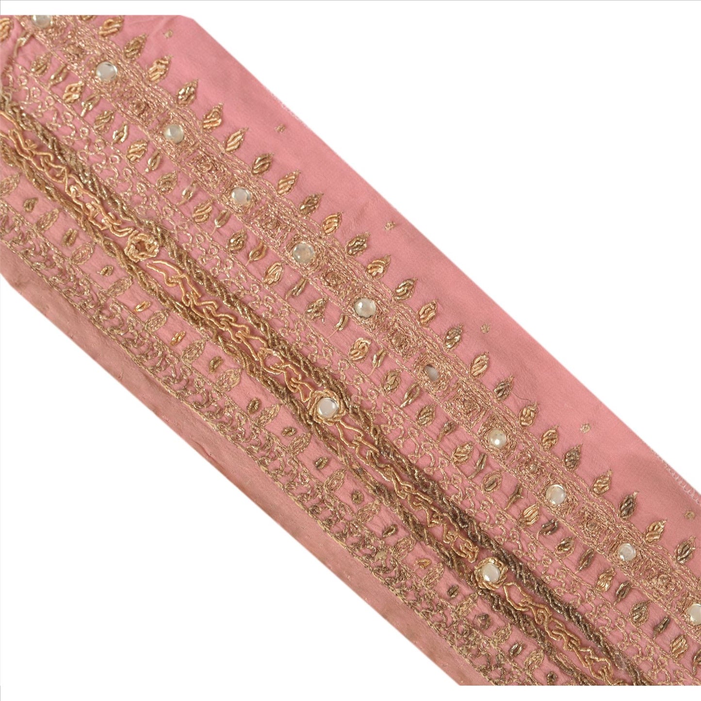 Sanskriti Vintage Sari Border Hand Beaded 1 YD Indian Trim Sewing Peach Lace