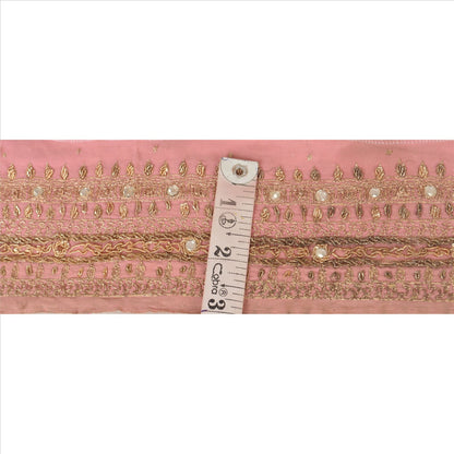 Sanskriti Vintage Sari Border Hand Beaded 1 YD Indian Trim Sewing Peach Lace