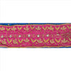 SANSKRITI VINTAGE SARI BORDER BEADED 1 YD TRIMS LACE 3.5W PURE SILK PINK BLUE