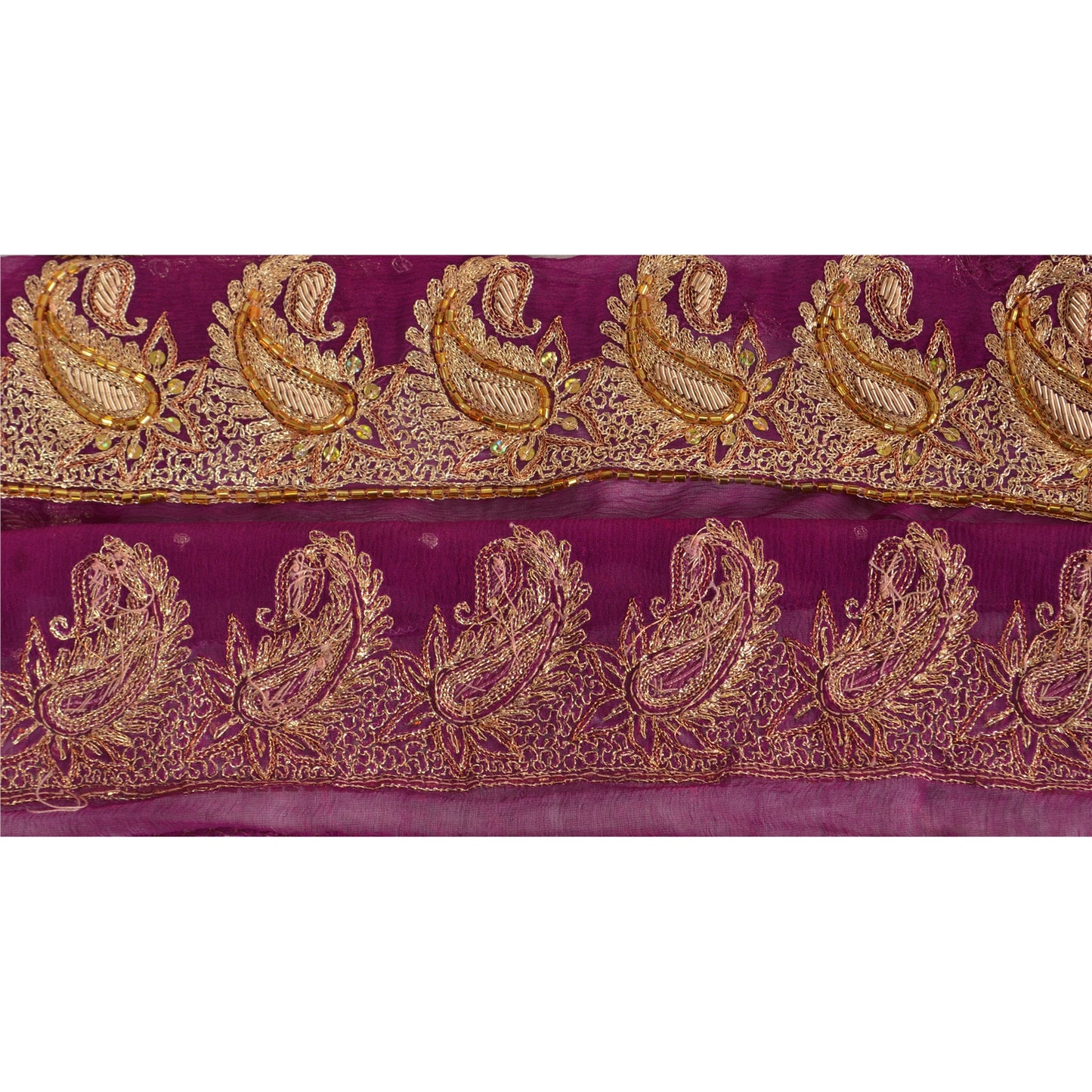 Sanskriti Vintage Sari Border Hand Beaded 1 YD Indian Trim Sewing Purple Lace