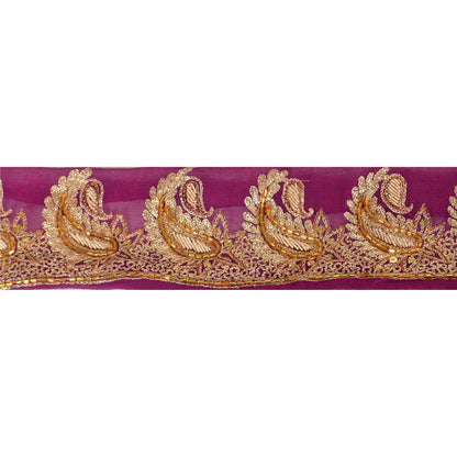 Sanskriti Vintage Sari Border Hand Beaded 1 YD Indian Trim Sewing Purple Lace