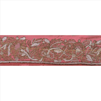 Sanskrkti Vintage Sari Border Hand Embroidered 1 YD Indian Trim Sewing Pink Lace